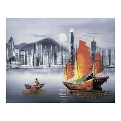 Алмазная мозаика Ночной Гонконг, картина стразами Цветной 40x50 см.