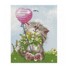Алмазная мозаика Кот с букетом, картина стразами Белоснежка 20x25 см.