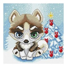 Алмазная мозаика Малыш хаски , картина стразами Алмазное хобби 30x30 см.