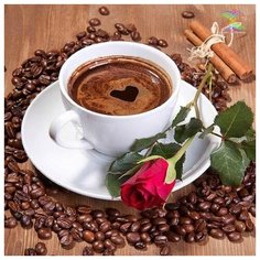 Алмазная мозаика Кофе и красная роза, картина стразами Алмазное хобби 40x40 см.