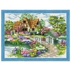 Алмазная мозаика Мостик к дому (На подрамнике), картина стразами Цветной 30x40 см.