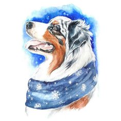 Алмазная мозаика Зимний пёс (На подрамнике), картина стразами Цветной 20x30 см.