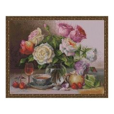 Алмазная мозаика Натюрморт с букетом роз, картина стразами PaintBoy 40x50 см.