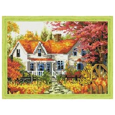 Алмазная мозаика Осенний домик в деревне (На подрамнике), картина стразами Цветной 30x40 см.