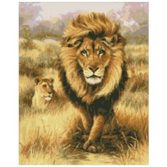 Алмазная мозаика Дикая саванна (лев), картина стразами Паутинка 64x51 см.
