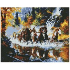 Алмазная мозаика Бегущие лошади, картина стразами PaintBoy 40x50 см.