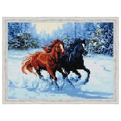 Алмазная мозаика Пара лошадей (На подрамнике), картина стразами Цветной 30x40 см.