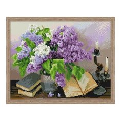 Алмазная мозаика Натюрморт с сиренью, картина стразами Цветной 40x50 см.