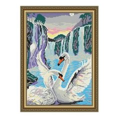 Алмазная мозаика Лебеди у водопада, картина стразами АРТ СОЛО 28.5x41 см. Art Solo