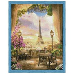 Алмазная мозаика Кафе в Париже (На подрамнике), картина стразами Цветной 40x50 см.