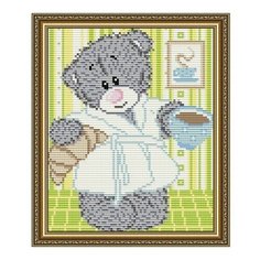 Алмазная мозаика Мишка с кофе, картина стразами АРТ СОЛО 20x24.6 см. Art Solo