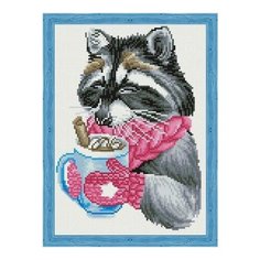 Алмазная мозаика Уютный енот, картина стразами Цветной 30x40 см.