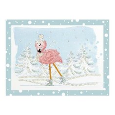 Алмазная мозаика Фламинго на коньках, картина стразами Фрея 19.5x14 см.