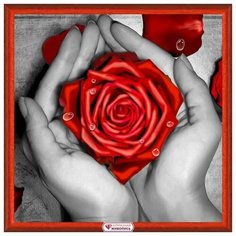 Алмазная мозаика Роза в ладонях, картина стразами Алмазная живопись 25x25 см.