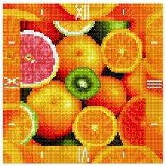 Алмазная мозаика Фруктовый калейдоскоп - алмазные часы, картина стразами Color KIT 30x30 см.