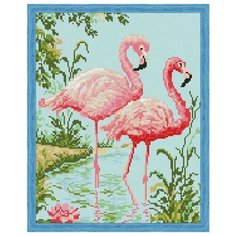 Алмазная мозаика Парочка розовых фламинго (На подрамнике), картина стразами Цветной 40x50 см.