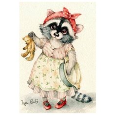 Алмазная мозаика Енот и Мишка - замарашка (На подрамнике), картина стразами Цветной 30x40 см.