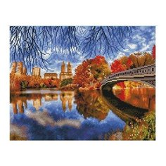 Алмазная мозаика Мост в осеннем парке, картина стразами PaintBoy 40x50 см.
