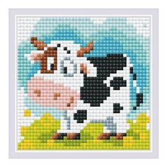 Алмазная мозаика Бычок на лугу, картина стразами Риолис 10x10 см.