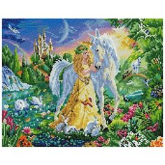 Алмазная мозаика Единорог и принцесса, картина стразами PaintBoy 40x50 см.