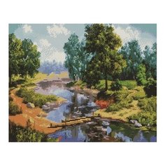 Алмазная мозаика Вдоль зеленых берегов, картина стразами PaintBoy 40x50 см.