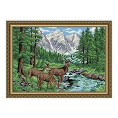 Алмазная мозаика Олени на водопое, картина стразами АРТ СОЛО 28.5x41 см. Art Solo