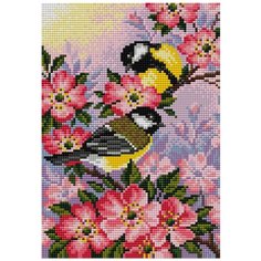 Алмазная мозаика Птички на ветке, картина стразами Вышиваем бисером 20x28.5 см.