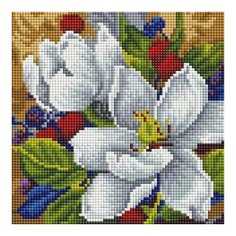 Алмазная мозаика Нежные цветы, картина стразами PaintBoy 20x20 см.