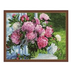 Алмазная мозаика Букет пионов в вазе, картина стразами PaintBoy 40x50 см.