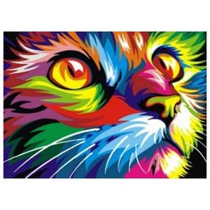 Алмазная мозаика Радужный кот (На подрамнике), картина стразами Цветной 30x40 см.