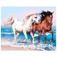 Алмазная мозаика Пара Лошадей (На подрамнике), картина стразами Цветной 40x50 см.