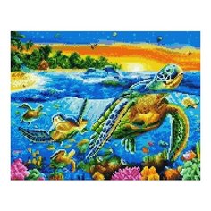 Алмазная мозаика Черепахи в океане, картина стразами PaintBoy 40x50 см.