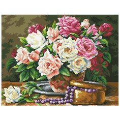 Алмазная мозаика Розовый букет и бусины, картина стразами Паутинка 45x35 см.