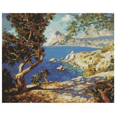 Алмазная мозаика Дерево на скалистом берегу, картина стразами PaintBoy 40x50 см.