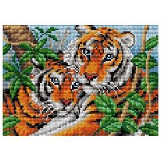Алмазная мозаика Пара тигров, картина стразами Вышиваем бисером 20x28.5 см.
