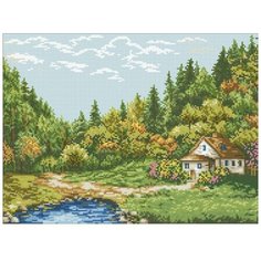 Алмазная мозаика Домик на опушке, картина стразами Паутинка 43x32 см.