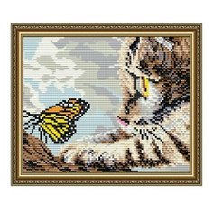 Алмазная мозаика Котенок и бабочка, картина стразами АРТ СОЛО 20x24.6 см. Art Solo