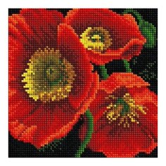 Алмазная мозаика Алые маки, картина стразами PaintBoy 20x20 см.
