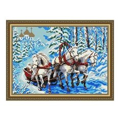 Алмазная мозаика Тройка Лошадей, картина стразами АРТ СОЛО 28.5x41 см. Art Solo
