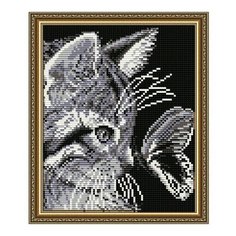 Алмазная мозаика Кот с бабочкой, картина стразами АРТ СОЛО 20x24.6 см. Art Solo