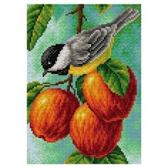 Алмазная мозаика Синичка на яблоках, картина стразами Вышиваем бисером 20x28.5 см.