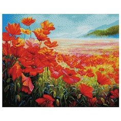 Алмазная мозаика Маковое поле, картина стразами PaintBoy 40x50 см.