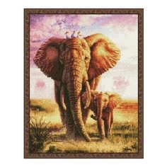 Алмазная мозаика Слоны в саванне, картина стразами PaintBoy 40x50 см.