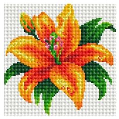 Алмазная мозаика Тигровая лилия (на подрамнике), картина стразами Белоснежка 20x20 см.