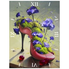 Алмазная мозаика Цветочная туфелька - алмазные часы, картина стразами Color KIT 30x40 см.