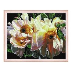 Алмазная мозаика Пионы белые, картина стразами PaintBoy 40x50 см.