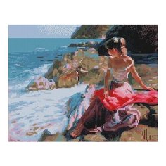 Алмазная мозаика Девушка на берегу, картина стразами PaintBoy 40x50 см.