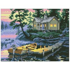 Алмазная мозаика Рыбацкий домик, картина стразами Паутинка 26x20 см.