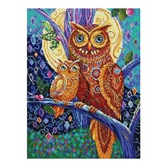 Алмазная мозаика Совушки под луной, картина стразами PaintBoy 40x50 см.