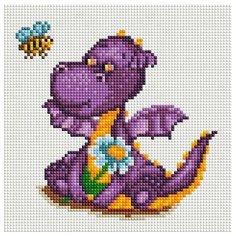 Алмазная мозаика Маленький динозаврик, картина стразами Белоснежка 20x20 см.